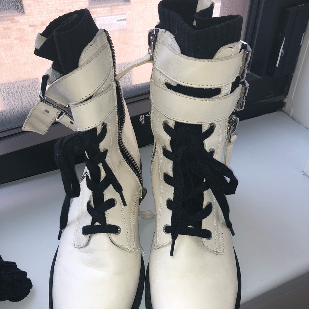White lace up combat boots